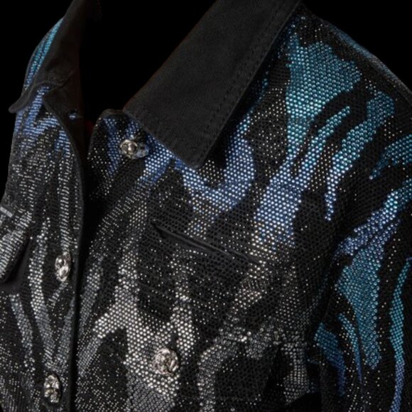 Philipp Plein Limited Release Crystal Zebra Lined Denim Jacket - US 4 - Picture 10 of 16